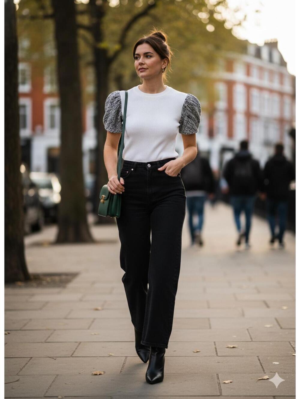 Karl Lagerfeld Paris - Tweed-Sleeve Ribbed Knit Top - XXS (NWT)